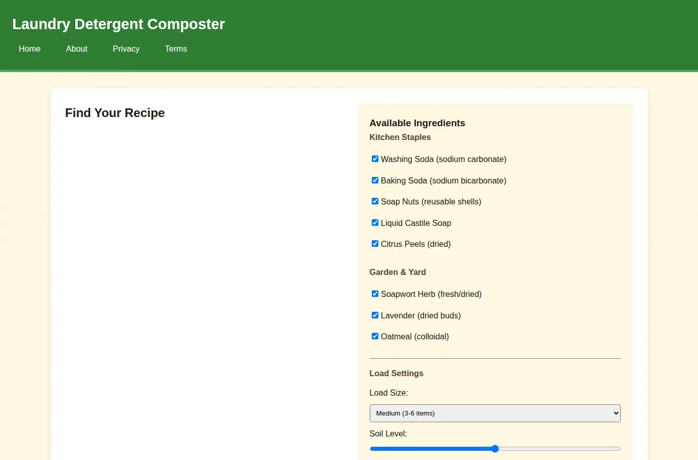 Screenshot of Laundry Detergent Composter interface showing the project page in use